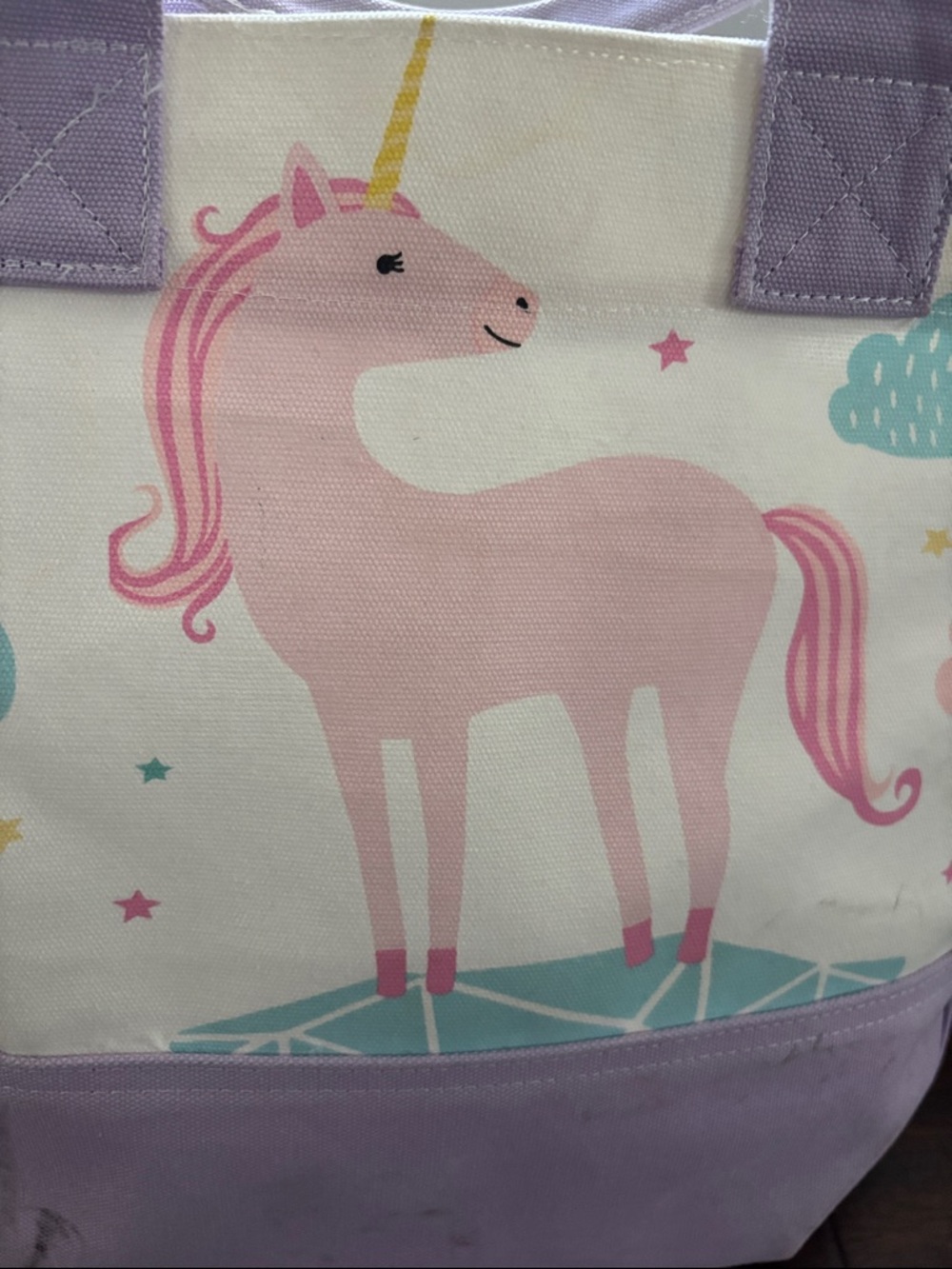 Pottery Barn Kids Unicorn Tote Bag in Pink and Lavender - Cute Canvas Accessory - Picture 2 of 10